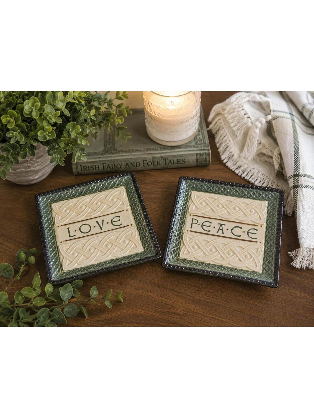 Grasslands Road Celtic Knot Love and Peace Ceramic Plates Set of 2 Irish Decor